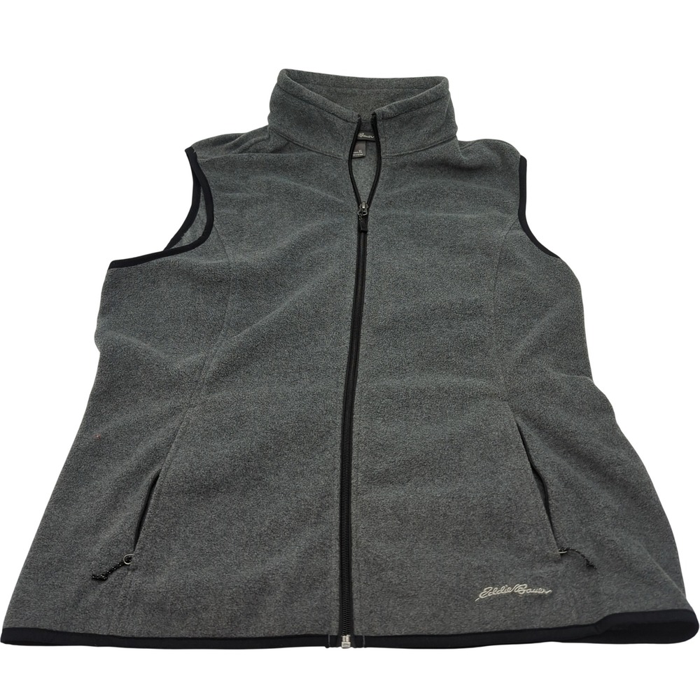 Eddie Bauer Gray Fleece Vest Womens XL Full Zip Sleeveless Jacket Outdoor Layer
